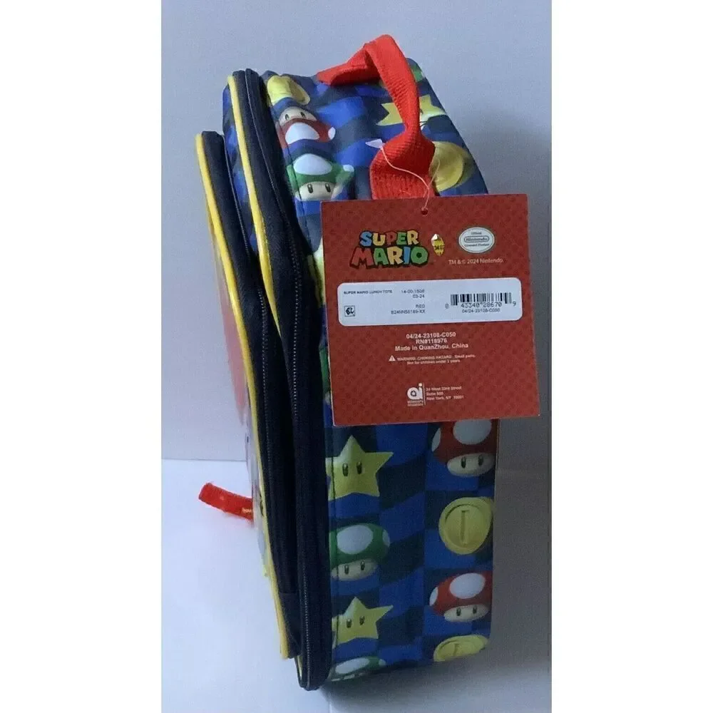 Super Mario Kids Insulated Reusable Lunch Bag w/Mesh Water Bottle Pocket